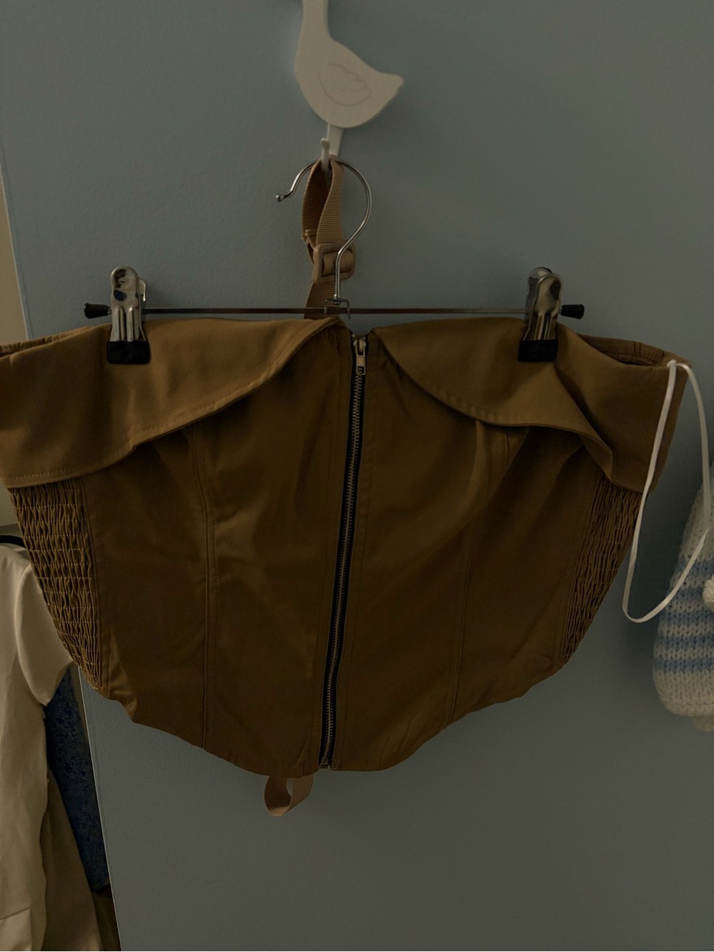 Strapless Smocked Back Crop Top in Tan